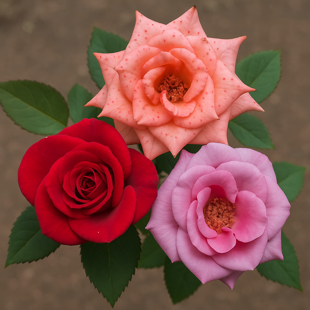 (3 piece) Red Rose, Peach/Coral Rose, and Pink Rose